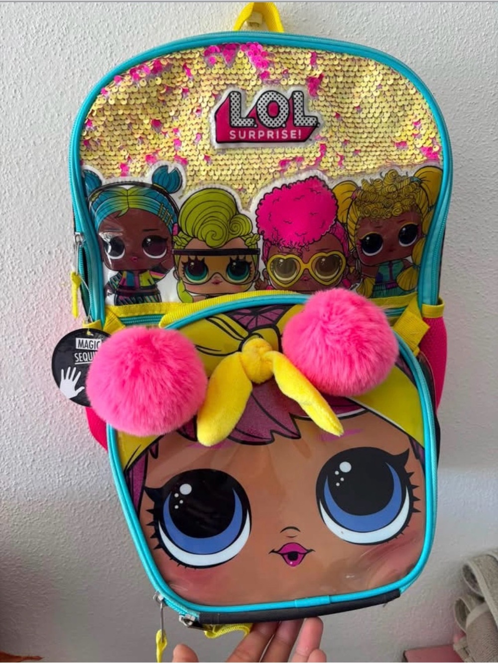 L.O.L. Surprise! Kids Pink & Yellow Sequin Backpack with Pom Pom Charm